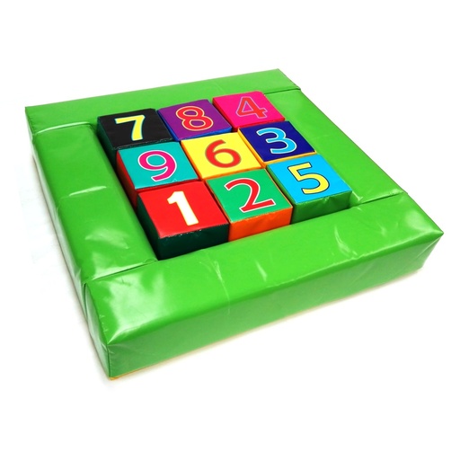 [SofCub25box] Boîte avec 9 cubes en mousse avec chiffres